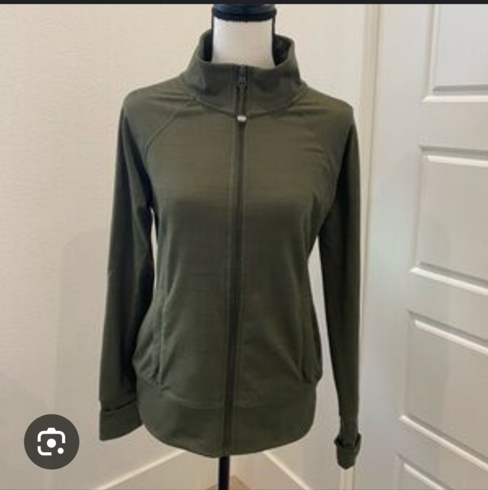 Lorna Jane Excel Zip Through Athletic Jacket Olive Green Zip Front Size M